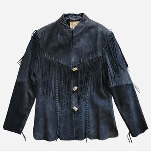 Scully Vintage Suede Fringe Western Leather Jacket in Black Size Large